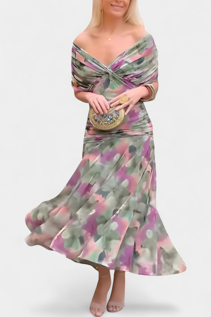 VIVIAN | LONG FLORAL V-NECK DRESS